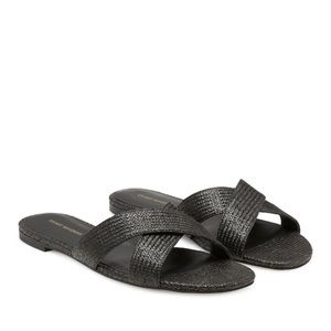 Rosa Flat Slide- Stuart Weitzman - 7.5- Black Raffia